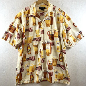 Mens Button Shirt Sz XL Beer USA Patriotic BBQ Party Summer Novelty Cotton Rayon